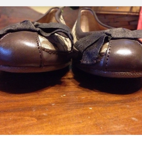 AUTHENTIC VINTAGE COACH SOPHIA CANVAS &  BROWN LEATHER SIG C FLAT SHOES Size 9.5 - Picture 11 of 13